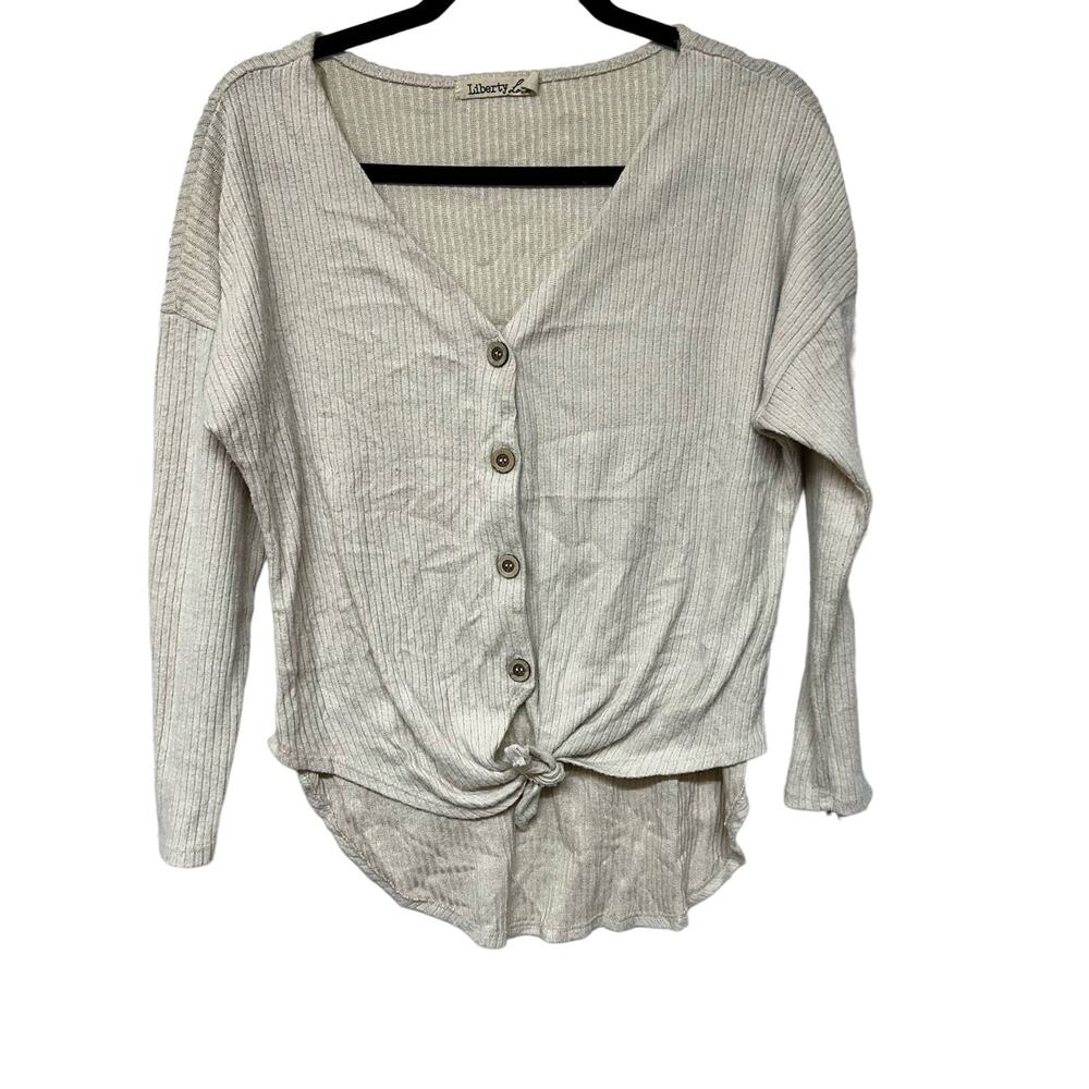 Liberty Love Button Tie Front Ribbed Sweater Size Large
